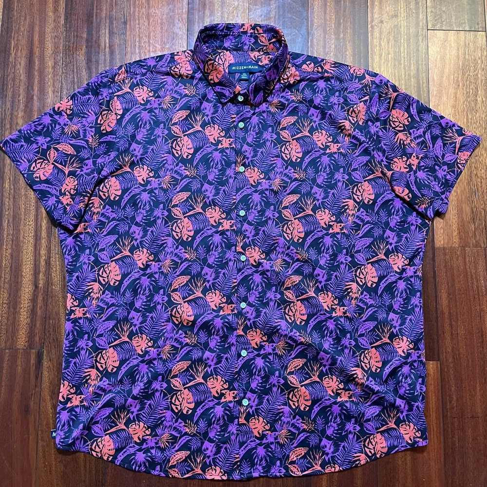 Mizzen Main Shirt Mens XXL Classic Fit Floral Hibiscus Short Sleeve 1KS-1067